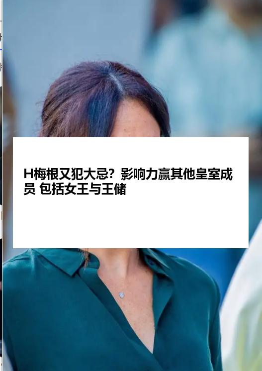 H梅根又犯大忌？影响力赢其他皇室成员 包括女王与王储